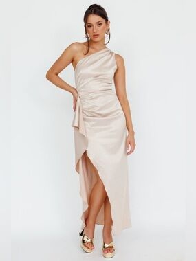 Saints + Secrets Champagne Satin One-Shoulder Maxi Dress | NWT | Size S